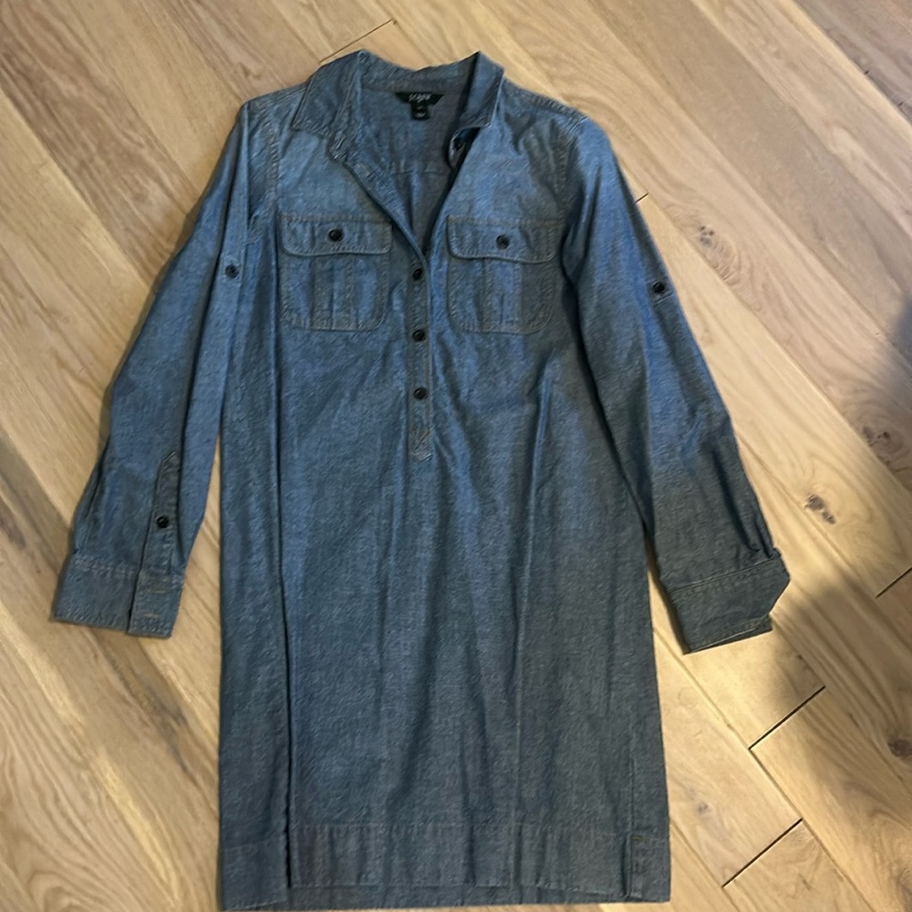J crew factory denim dress, double front pocket, size XS